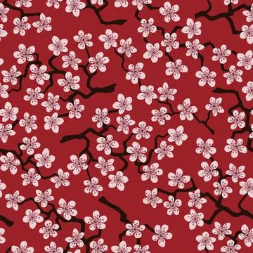 Seamless pattern with blossoming Japanese cherry sakura branches.Pink flowers Stock Illustration