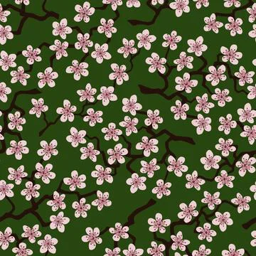 Seamless pattern with blossoming Japanese cherry sakura branches.Pink flowers Stock Illustration