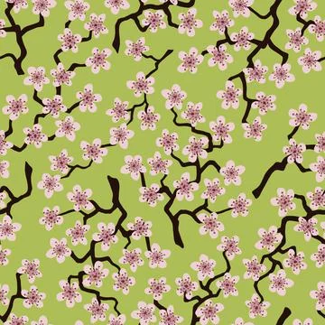 Seamless pattern with blossoming Japanese cherry sakura branches.Pink flowers Stock Illustration