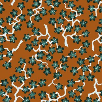 Seamless pattern with blossoming Japanese cherry sakura branches.Gray flowers Stock-Illustration
