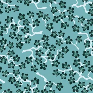 Seamless pattern with blossoming Japanese cherry sakura branches.Gray flowers Stock Illustration