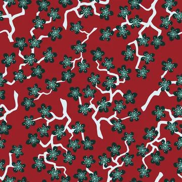 Seamless pattern with blossoming Japanese cherry sakura branches.Gray flowers Stock Illustration