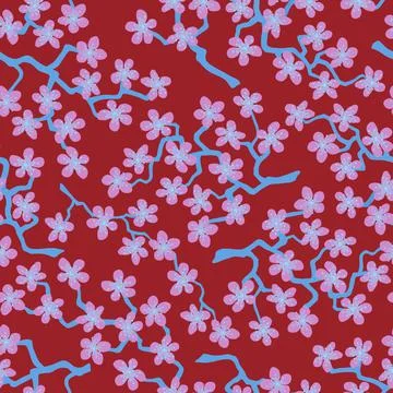 Seamless pattern with blossoming Japanese cherry sakura branches.Pink flowers Stock Illustration