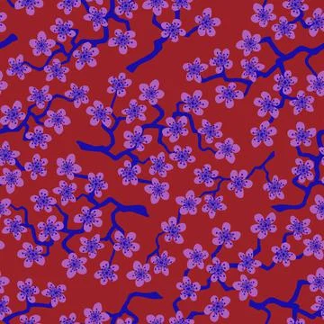 Seamless pattern with blossoming Japanese cherry sakura branches.Pink flowers Stock-Illustration