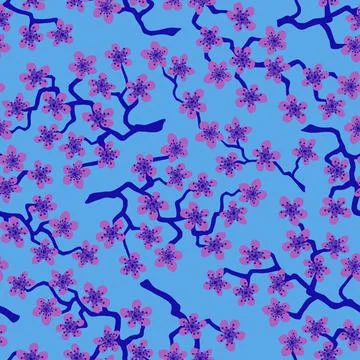 Seamless pattern with blossoming Japanese cherry sakura branches.Pink flowers Stock Illustration