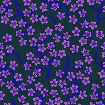 Seamless pattern with blossoming Japanese cherry sakura branches.Pink flowers Stock Illustration