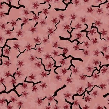 Seamless pattern with blossoming Japanese cherry sakura branches.Pink flower  Stock-Illustration