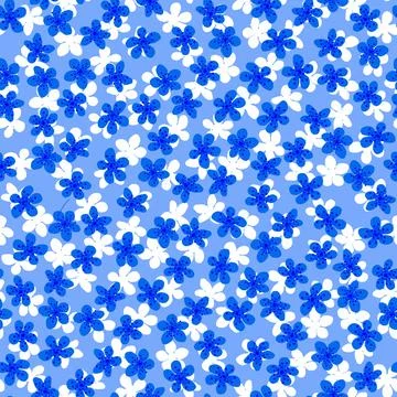 Seamless pattern with blossoming Japanese cherry sakura.Blue and white flower Stock Illustration