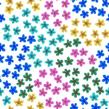 Seamless pattern with blossoming Japanese cherry sakura branches. Colored flo Stock Illustration