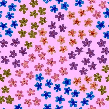 Seamless pattern with blossoming Japanese cherry sakura branches. Colored flo Illustrazione stock