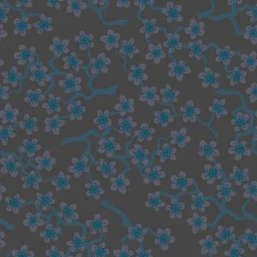 Seamless pattern with blossoming Japanese cherry sakura.Pink,Turquoise flower Stock Illustration