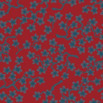 Seamless pattern with blossoming Japanese cherry sakura. Dim gray flowers on  Stock Illustration