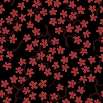 Seamless pattern with blossoming Japanese cherry sakura.Terracotta flowers on Stock Illustration