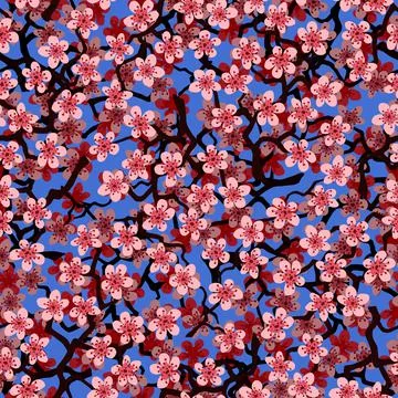 Seamless pattern with blossoming Japanese cherry sakura branches for fabric,  Stock Illustration