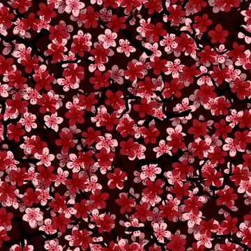 Seamless pattern with blossoming Japanese cherry sakura branches for fabric,p Stock-Illustration