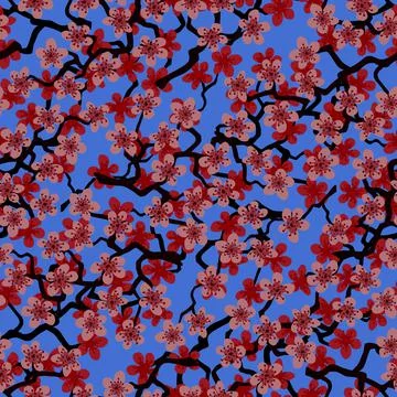 Seamless pattern with blossoming Japanese cherry sakura branches for fabric,  Stock Illustration