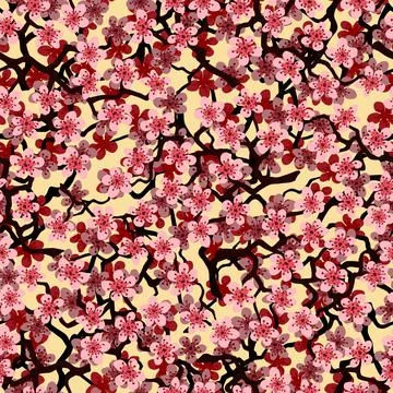 Seamless pattern with blossoming Japanese cherry sakura branches for fabric,p Stock Illustration