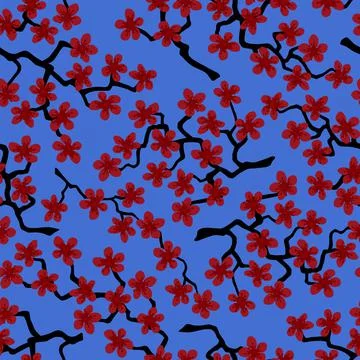 Seamless pattern with blossoming Japanese cherry sakura branches for fabric,  Stock Illustration