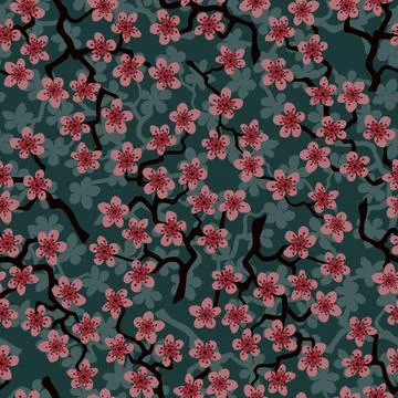 Seamless pattern with blossoming Japanese cherry sakura branches for fabric,p Stock Illustration