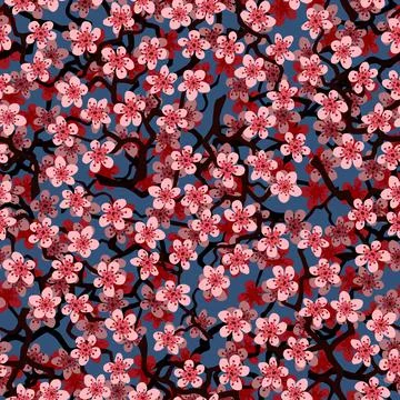 Seamless pattern with blossoming Japanese cherry sakura branches for fabric,p Stock Illustration