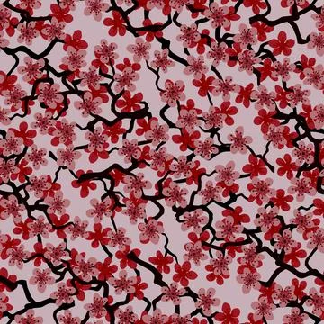 Seamless pattern with blossoming Japanese cherry sakura branches for fabric,p Stock Illustration