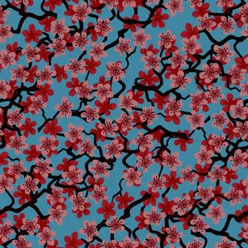 Seamless pattern with blossoming Japanese cherry sakura branches for fabric,p Stock Illustration
