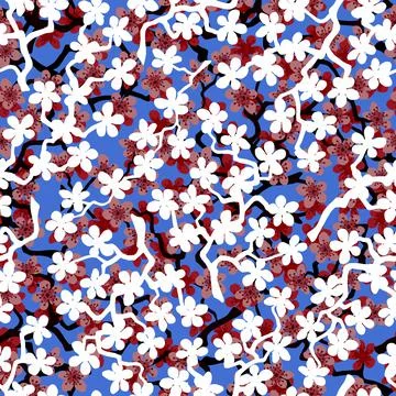 Seamless pattern with blossoming Japanese cherry sakura branches for fabric,p Stock Illustration