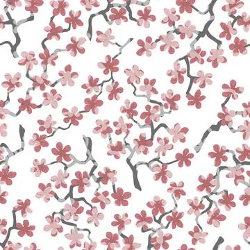 Seamless pattern with blossoming Japanese cherry sakura branches for fabric,p Stock Illustration
