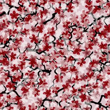 Seamless pattern with blossoming Japanese cherry sakura branches for fabric,p Stock Illustration