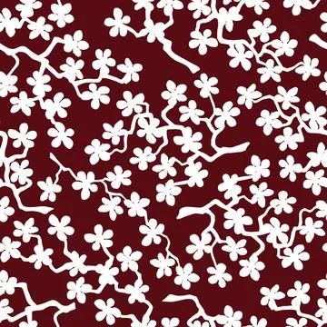 Seamless pattern with blossoming Japanese cherry sakura branches for fabric,  イラスト素材