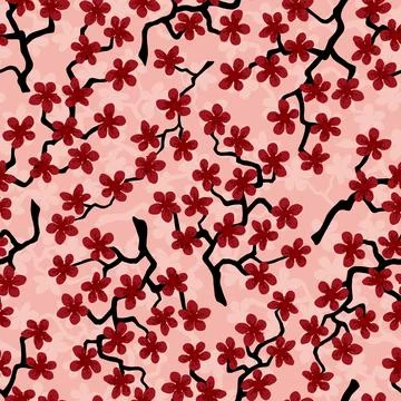 Seamless pattern with blossoming Japanese cherry sakura branches for fabric,  Stock-Illustration