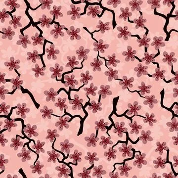 Seamless pattern with blossoming Japanese cherry sakura branches for fabric,  Stock Illustration