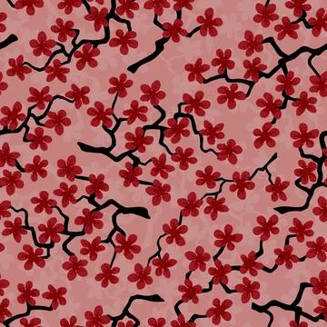Seamless pattern with blossoming Japanese cherry sakura branches for fabric,  Stock Illustration