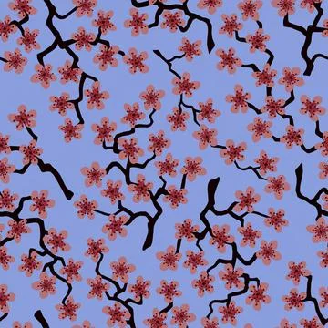 Seamless pattern with blossoming Japanese cherry sakura branches for fabric,  Stock Illustration