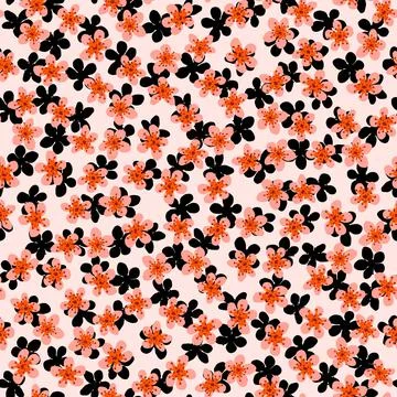 Seamless pattern with blossoming Japanese cherry sakura for fabric,packaging, Stock Illustration
