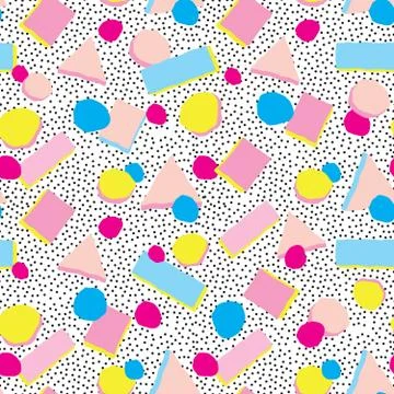 Seamless pattern with blots and dots. Dotted holiday background in 1980s styl 스톡 일러스트