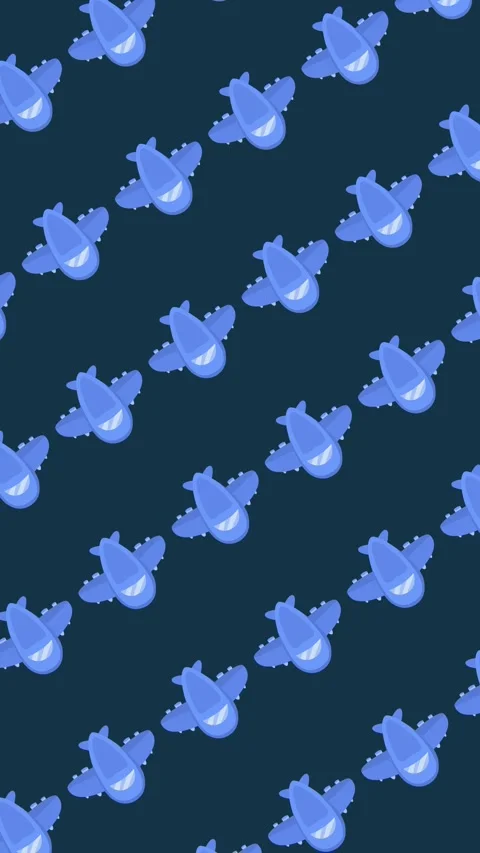 Seamless pattern of blue airplane icons on a dark background animation Stock Footage 334323326