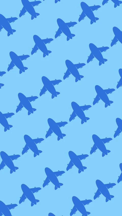 Seamless pattern of blue airplane silhouettes on light blue background animation Stock Footage 334323317