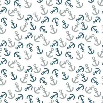 Seamless pattern with the blue anchor on the white background. Vector illustr Illustrazione stock