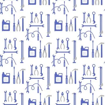 Seamless pattern with blue and gray tools icons, perfect for Fathers Day ba.. Stock Illustration
