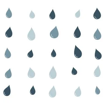 Seamless pattern of blue and grey raindrops on a white background Stock Illustration