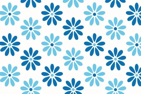 Seamless Pattern of Blue and Light Blue Flowers on White Background イラスト素材