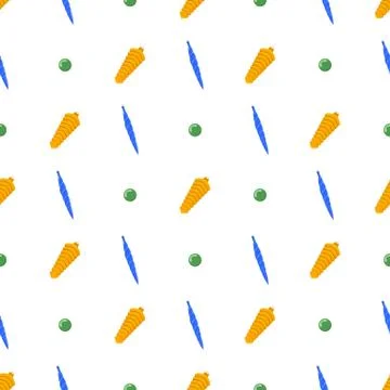 Seamless pattern with blue and orange christmas spiral toys on white background. Stock Illustration