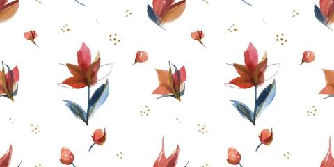 Seamless pattern with blue and orange folk roses Stockillustratie