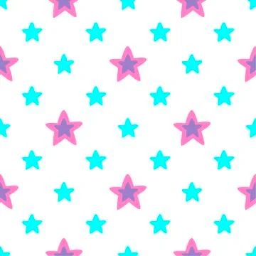 Seamless pattern with blue and pink stars. Vector illustration. Stock Illustration