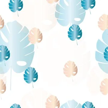 Seamless pattern with blue and pink tropical leaves vector Stock Illustration