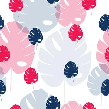 Seamless pattern with blue and pink leaves vector Stock Illustration