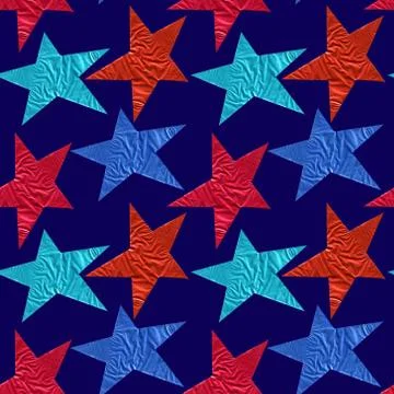 Seamless pattern with blue and red stars on a blue background Stock Illustration