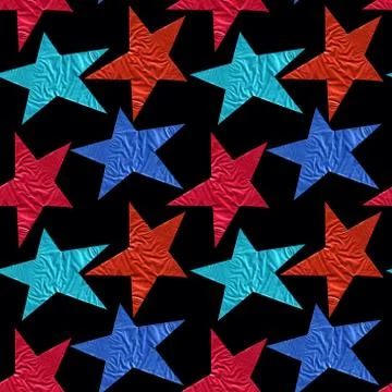 Seamless pattern with blue and red stars on a black background Stock Photos