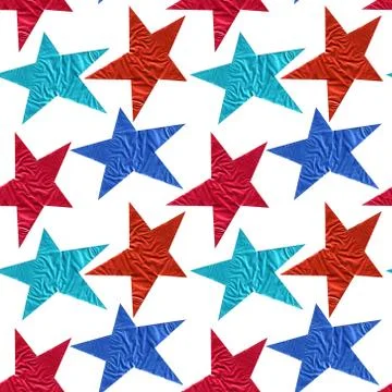 Seamless pattern with blue and red stars on a white background. Stock Photos